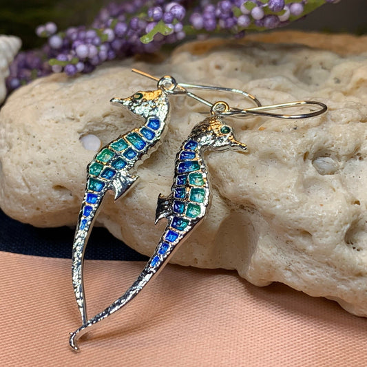 Seahorse Earrings, Beach Lover Gift Jewelry, Nautical Drop Earrings, Mom Gift, Anniversary Gift, Ocean Jewelry, Sister Gift, Girlfriend Gift