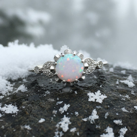 Opal Celtic Ring, Celtic Ring, Opal Engagement Ring, Diamond Promise Ring, Anniversary Gift, Cocktail Ring, Birthstone Ring, Wife Gift