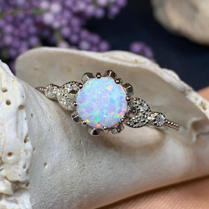 Opal Celtic Ring, Celtic Ring, Opal Engagement Ring, Diamond Promise Ring, Anniversary Gift, Cocktail Ring, Birthstone Ring, Wife Gift