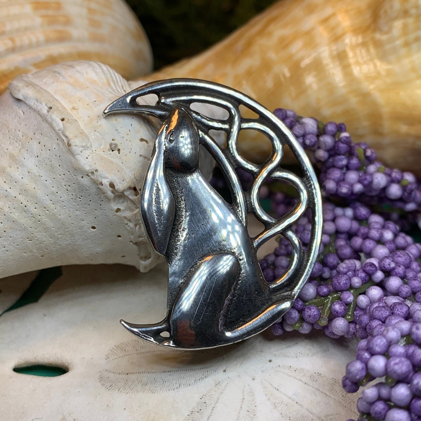 Evanora Celtic Rabbit Moon Pin in Pewter — view 3