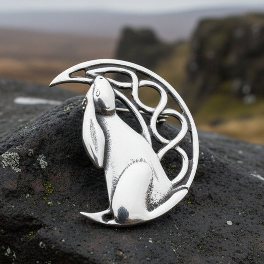 Rabbit Moon Pin, Celtic Brooch, Hare Brooch, Bunny Pin, Animal Jewelry, Celtic Moon Brooch, Wiccan Jewelry, Sister Gift, Wife Gift, Mom Gift