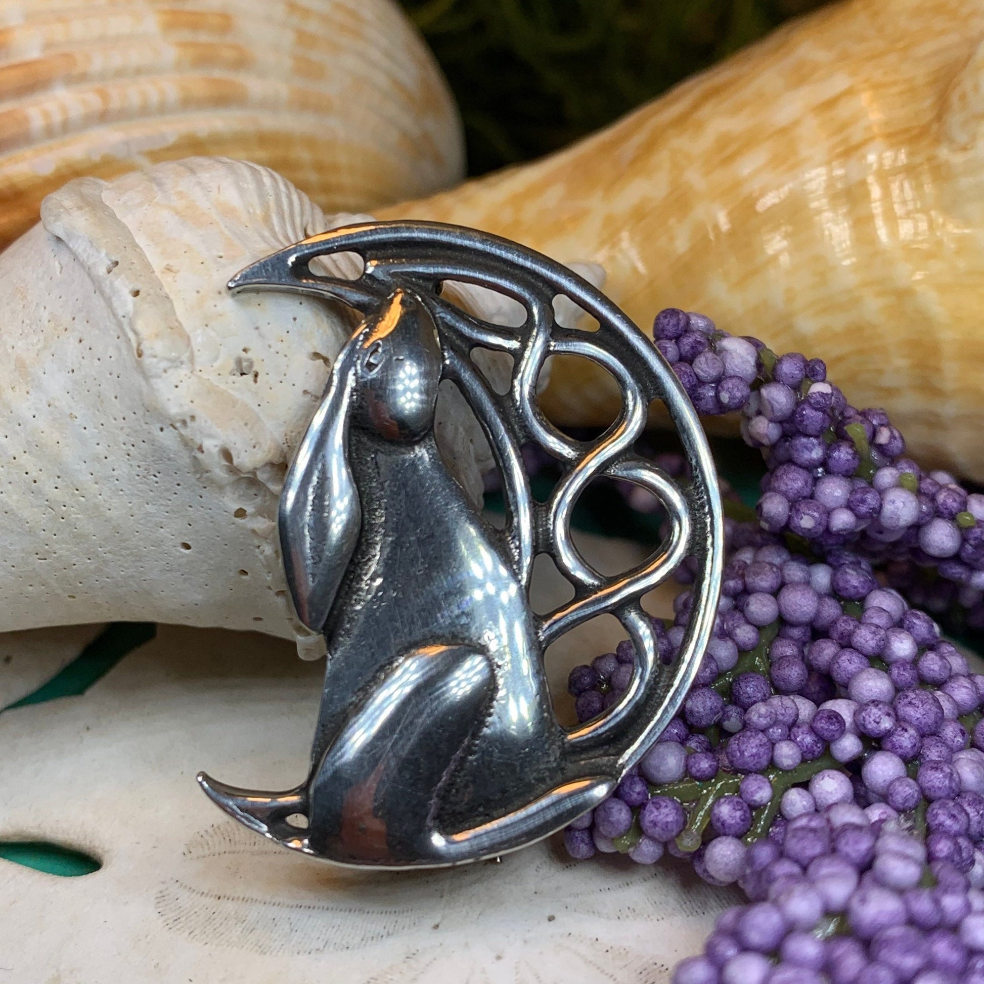 Evanora Celtic Rabbit Moon Pin in Pewter — view 8