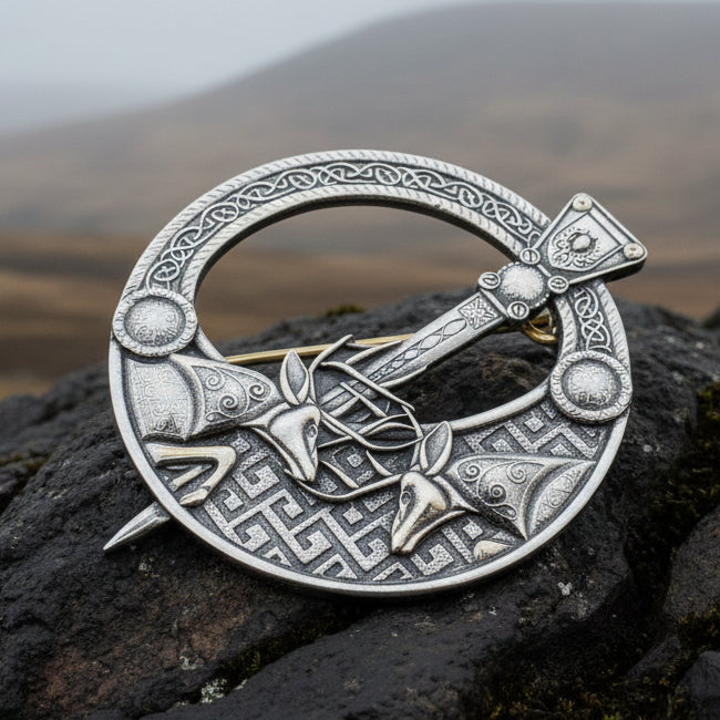 Celtic Stag Brooch, Celtic Knot Pin, Irish Jewelry, Scotland Jewelry, Anniversary Gift, Scottish Tartan Pin, Viking Jewelry, Norse Brooch