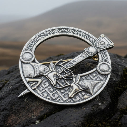Celtic Stag Brooch, Celtic Knot Pin, Irish Jewelry, Scotland Jewelry, Anniversary Gift, Scottish Tartan Pin, Viking Jewelry, Norse Brooch