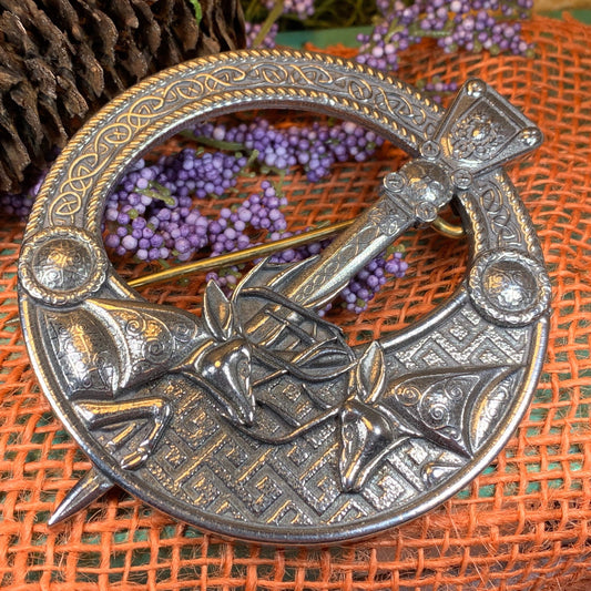 Celtic Stag Brooch, Celtic Knot Pin, Irish Jewelry, Scotland Jewelry, Anniversary Gift, Scottish Tartan Pin, Viking Jewelry, Norse Brooch