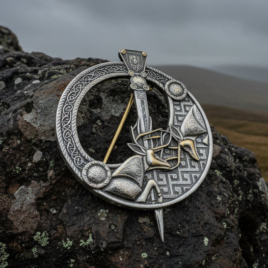 Celtic Stag Brooch, Celtic Knot Pin, Irish Jewelry, Scotland Jewelry, Anniversary Gift, Scottish Tartan Pin, Viking Jewelry, Norse Brooch