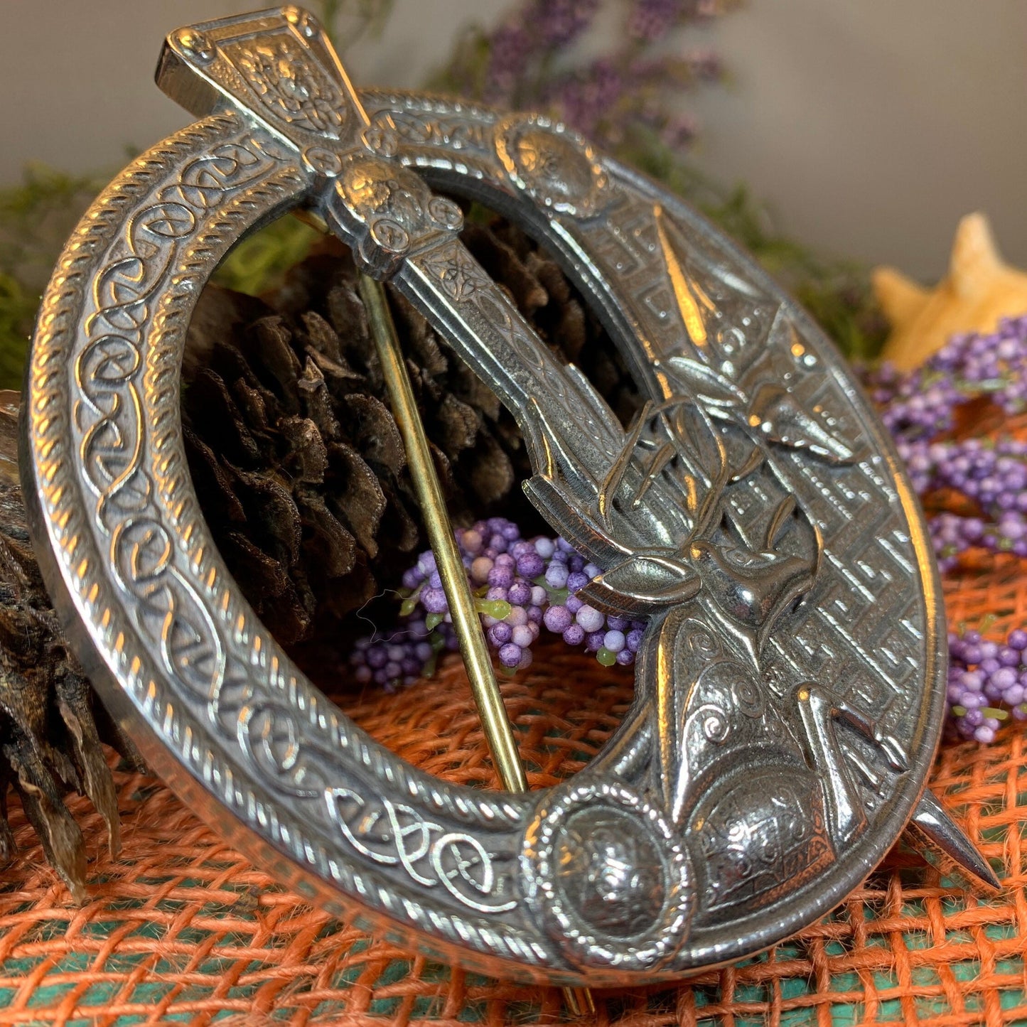 Celtic Stag Brooch, Celtic Knot Pin, Irish Jewelry, Scotland Jewelry, Anniversary Gift, Scottish Tartan Pin, Viking Jewelry, Norse Brooch