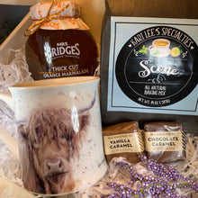 Load image into Gallery viewer, Scottish Gift Box, Highland Cow Mug, Scotland Gift Box, Outlander Gift, New Home Gift, Get Well Gift, Thank You Gift, Wife Gift, Mom Gift
