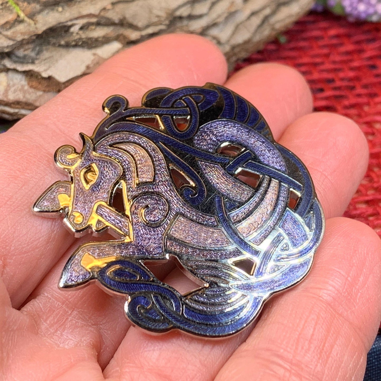 Celtic Horse Enamel Brooch — view 8