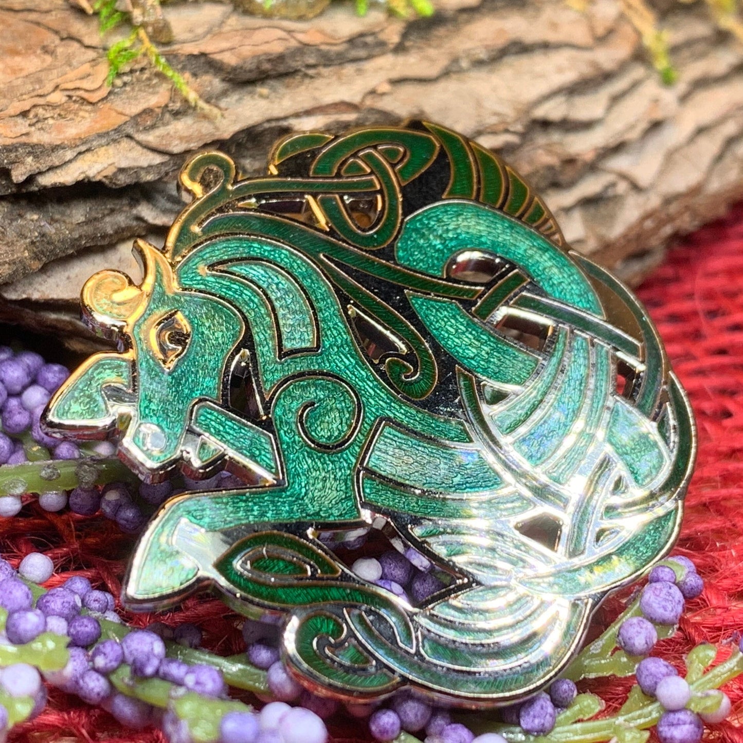 Celtic Horse Enamel Brooch — view 7