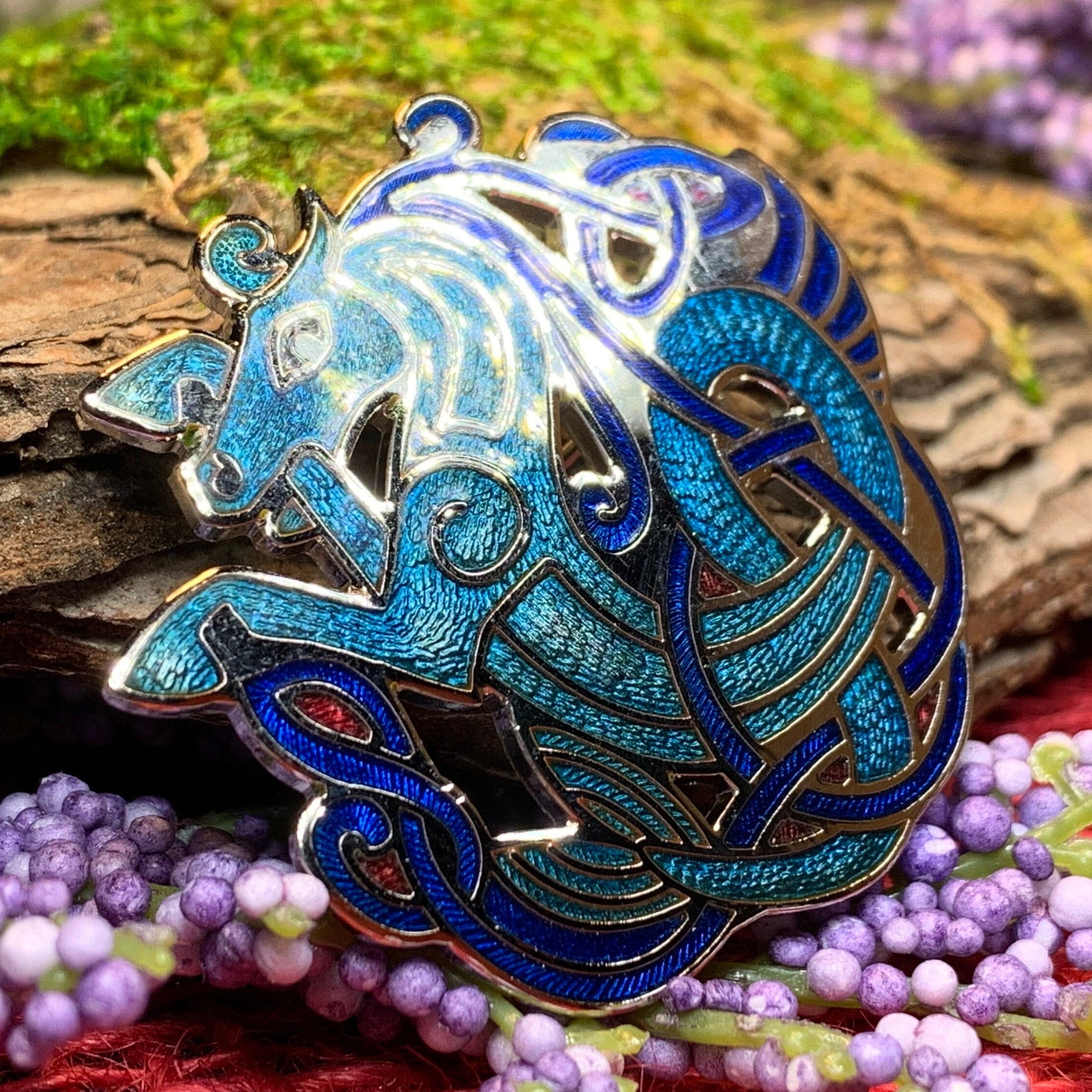 Celtic Horse Enamel Brooch — view 9