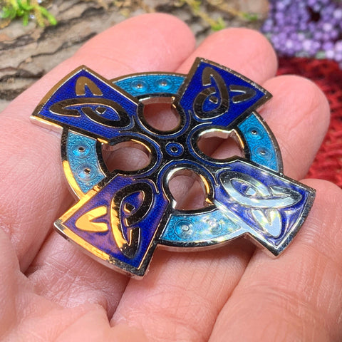 Load image into Gallery viewer, Celtic Cross Brooch, Cross Jewelry, Celtic Brooch, First Communion Gift, Enamel Jewelry, Irish Cross Jewelry, Cross Pin, Religious Jewelry
