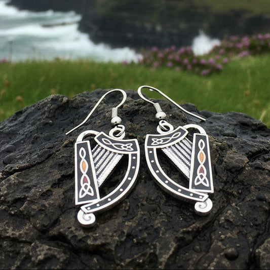 Celtic Harp Earrings, Harp Jewelry, Celtic Jewelry, Dangle Earrings, Enamel Jewelry, Irish Jewelry, Ireland Gift, Irish Jewelry, Mom Gift