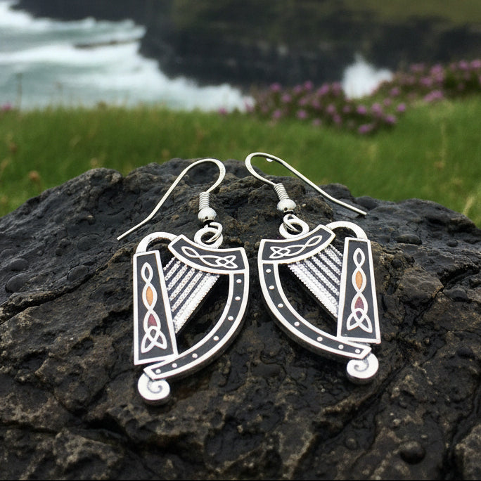 Celtic Harp Earrings, Harp Jewelry, Celtic Jewelry, Dangle Earrings, Enamel Jewelry, Irish Jewelry, Ireland Gift, Irish Jewelry, Mom Gift