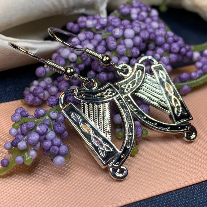 Celtic Harp Earrings, Harp Jewelry, Celtic Jewelry, Dangle Earrings, Enamel Jewelry, Irish Jewelry, Ireland Gift, Irish Jewelry, Mom Gift