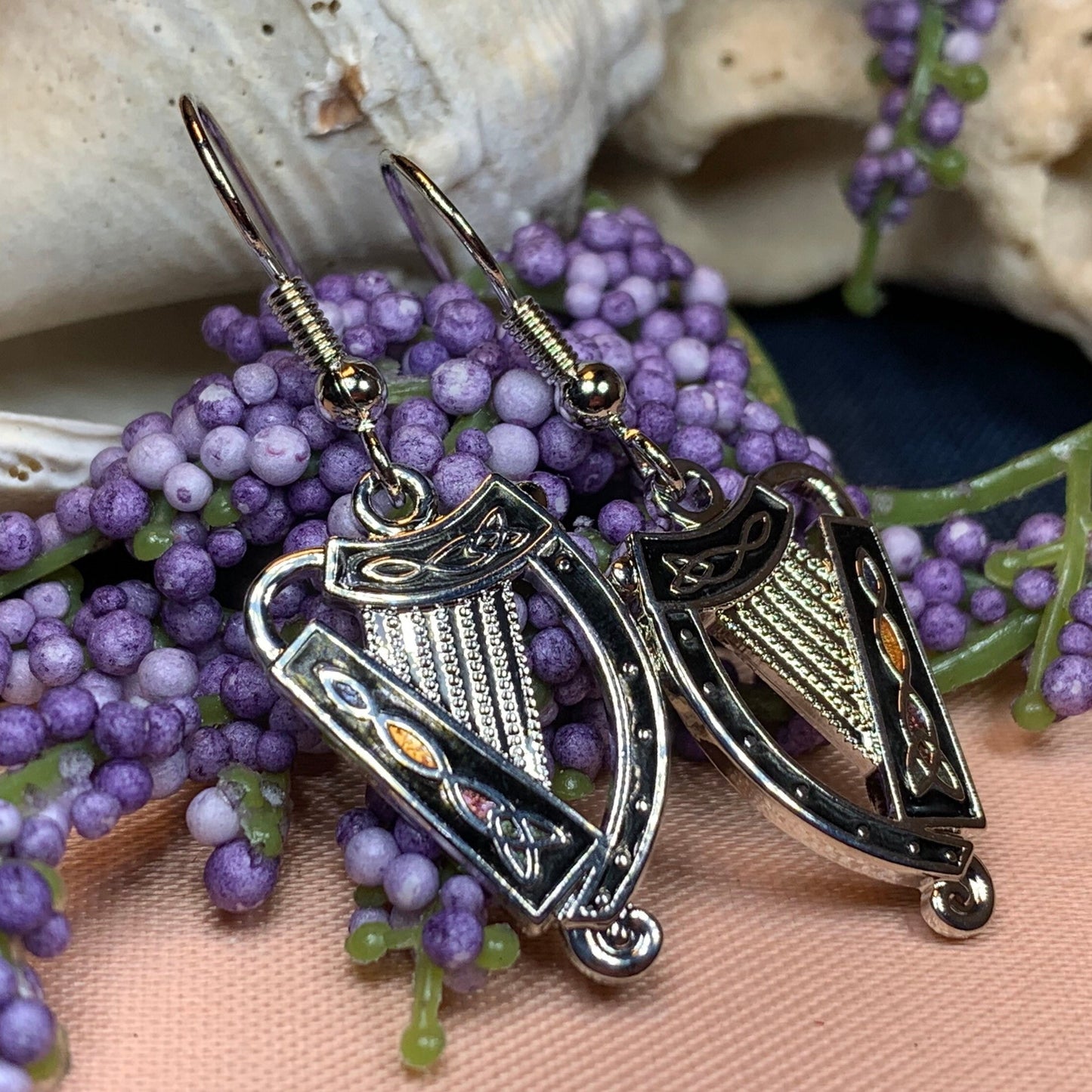Celtic Harp Earrings, Harp Jewelry, Celtic Jewelry, Dangle Earrings, Enamel Jewelry, Irish Jewelry, Ireland Gift, Irish Jewelry, Mom Gift