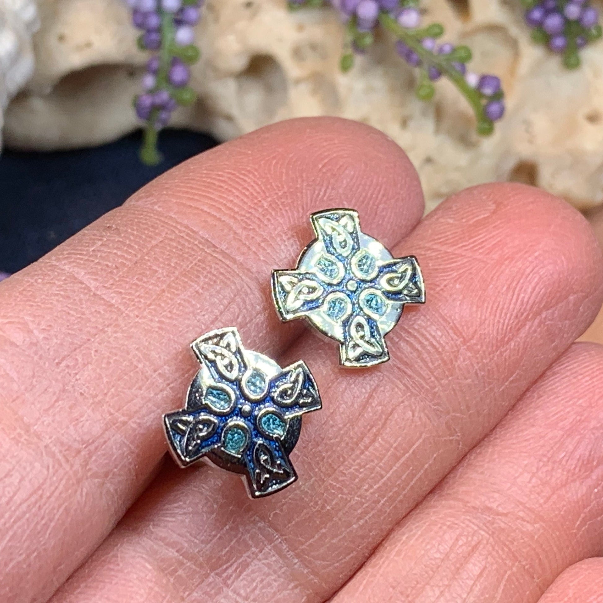 Enamel Celtic Cross Stud Earrings — view 6