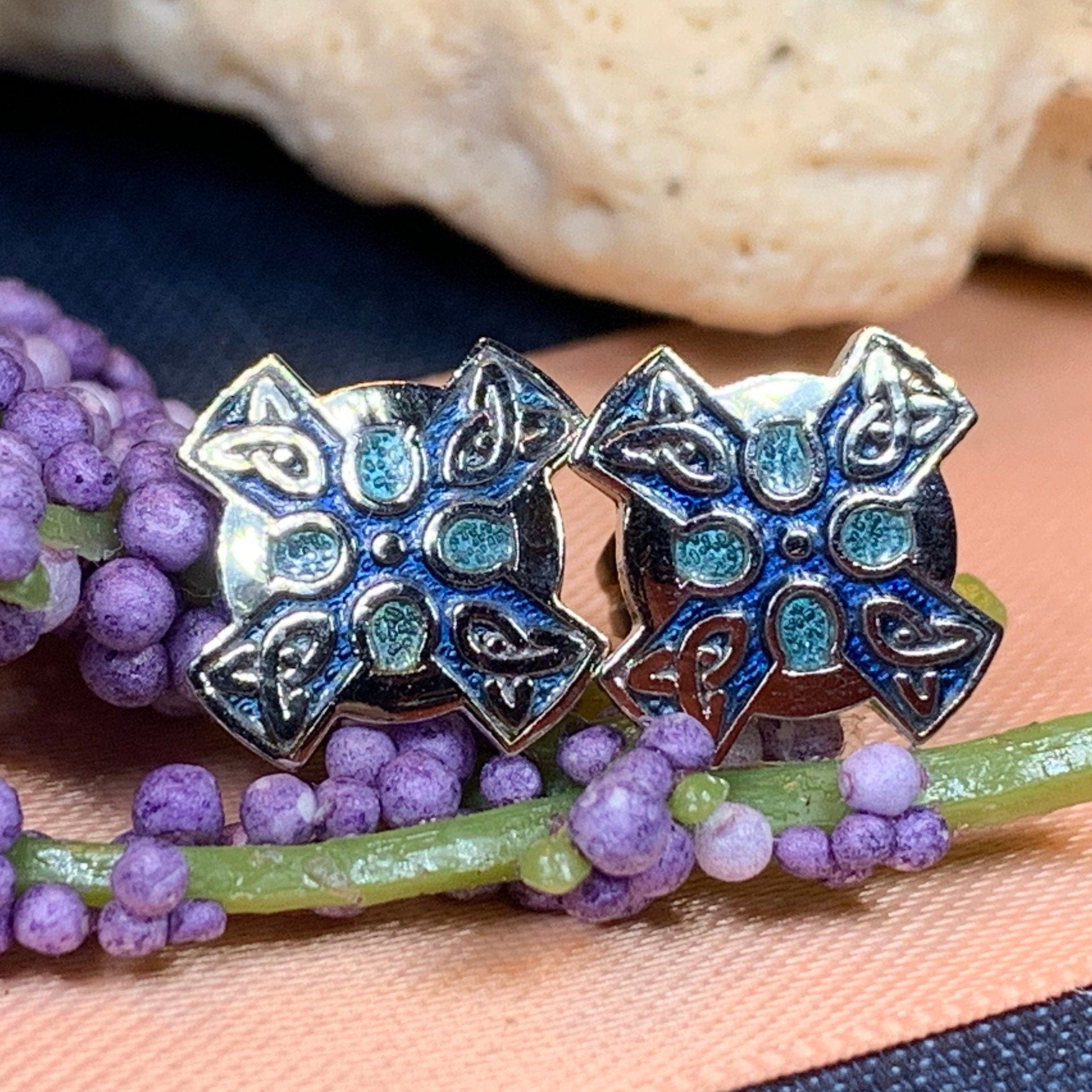 Enamel Celtic Cross Stud Earrings — view 7