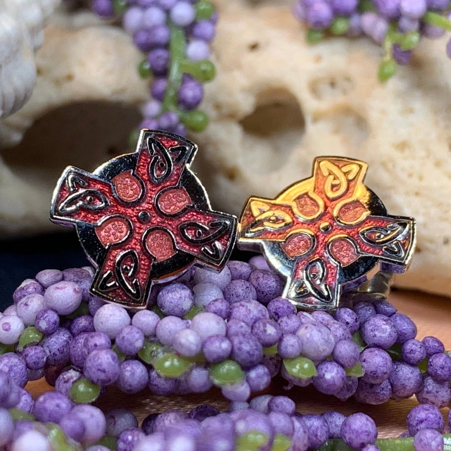 Enamel Celtic Cross Stud Earrings — view 9