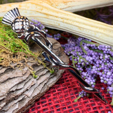 Load image into Gallery viewer, Thistle Kilt Pin, Celtic Jewelry, Scotland Jewelry, Celtic Pin, Thistle Jewelry, Groom Gift, Best Man Gift, Bagpiper Gift, Dad Gift
