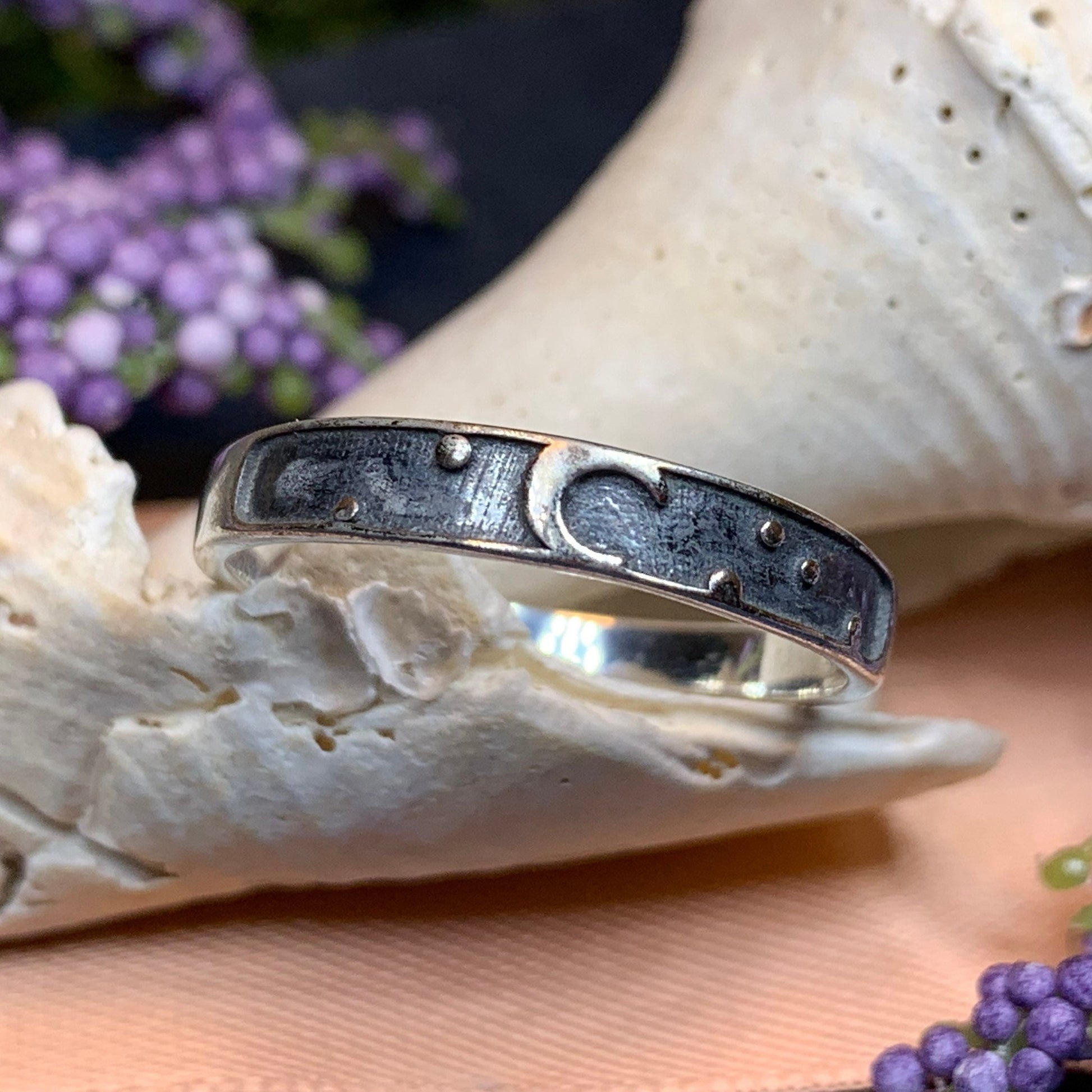 Minimalist Crescent Moon Ring in Sterling Silver — view 6