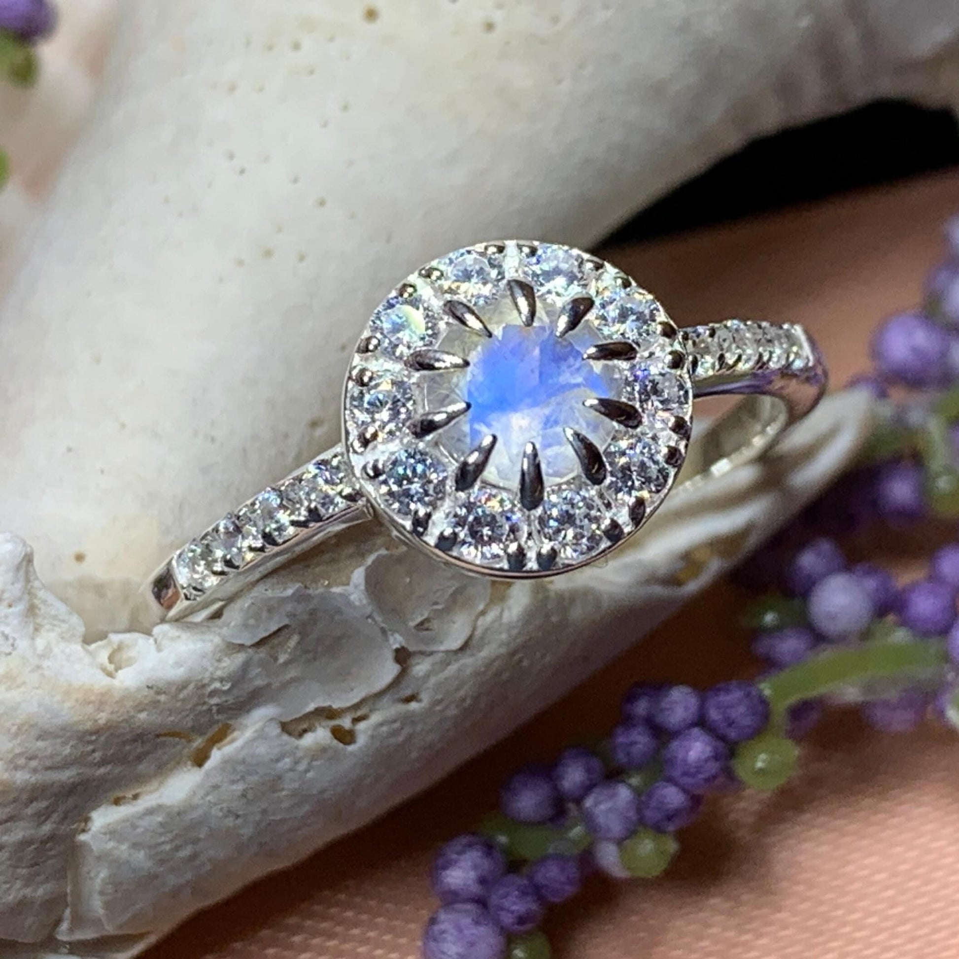 Moonstone Ring, Promise Ring, Moonstone Engagement Ring, Anniversary Gift, Diamond Halo Ring, Boho Ring, Mom Gift, Wife Gift, Cocktail Ring