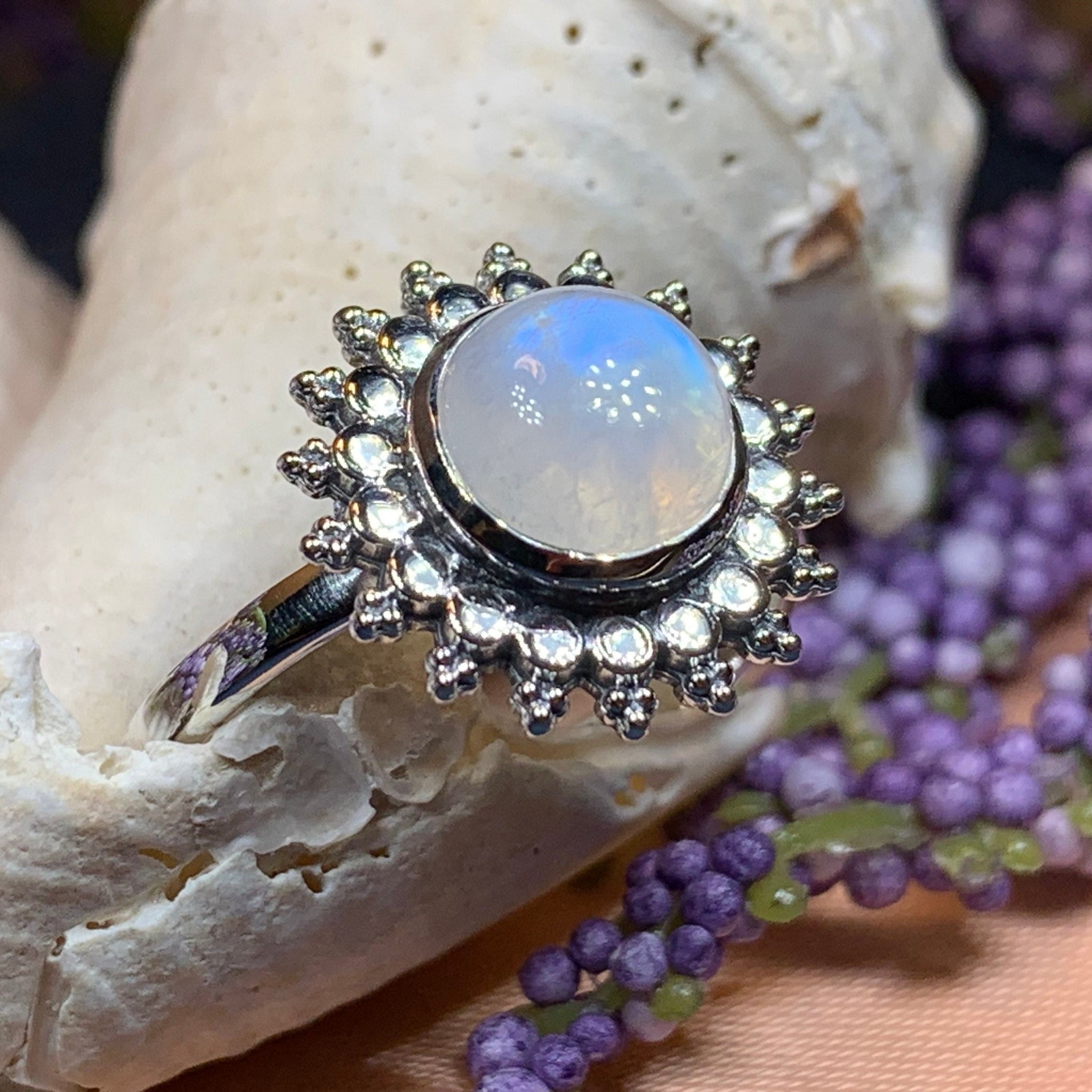 Peach Moonstone Silver Ring | BloomingOak Design