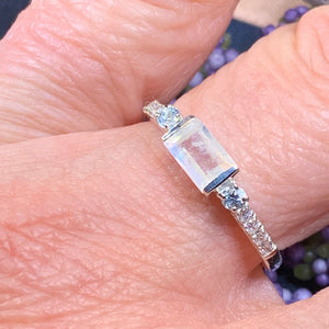 Moonstone Ring, Moonstone Stacking Ring, Boho Statement Ring, Anniversary Gift, Blue Topaz Ring, Silver Boho Ring, Mom Gift, Wife Gift