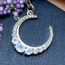 Load image into Gallery viewer, Moon Necklace, Moonstone Crescent Moon Pendant, Celestial Jewelry, Goddess Jewelry, Anniversary Gift, Moonstone Necklace, Mom Gift
