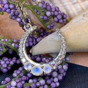 Moon Necklace, Moonstone Crescent Moon Pendant, Celestial Jewelry, Goddess Jewelry, Anniversary Gift, Moonstone Necklace, Mom Gift