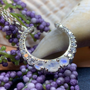 Moon Necklace, Moonstone Crescent Moon Pendant, Celestial Jewelry, Goddess Jewelry, Anniversary Gift, Moonstone Necklace, Mom Gift