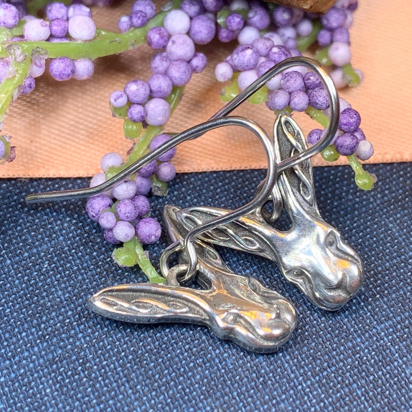 Rabbit Earrings, Nature Jewelry, Animal Jewelry, Hare Jewelry, Rabbit Dangle Earrings, Anniversary, Wife Gift, Friendship Gift, Runner Gift