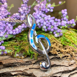 Music Necklace, Music Note Jewelry, Treble Clef Jewelry, Theater Jewelry, Orchestra Gift, Opal Jewelry, Music Teacher Gift, Chorus Gift