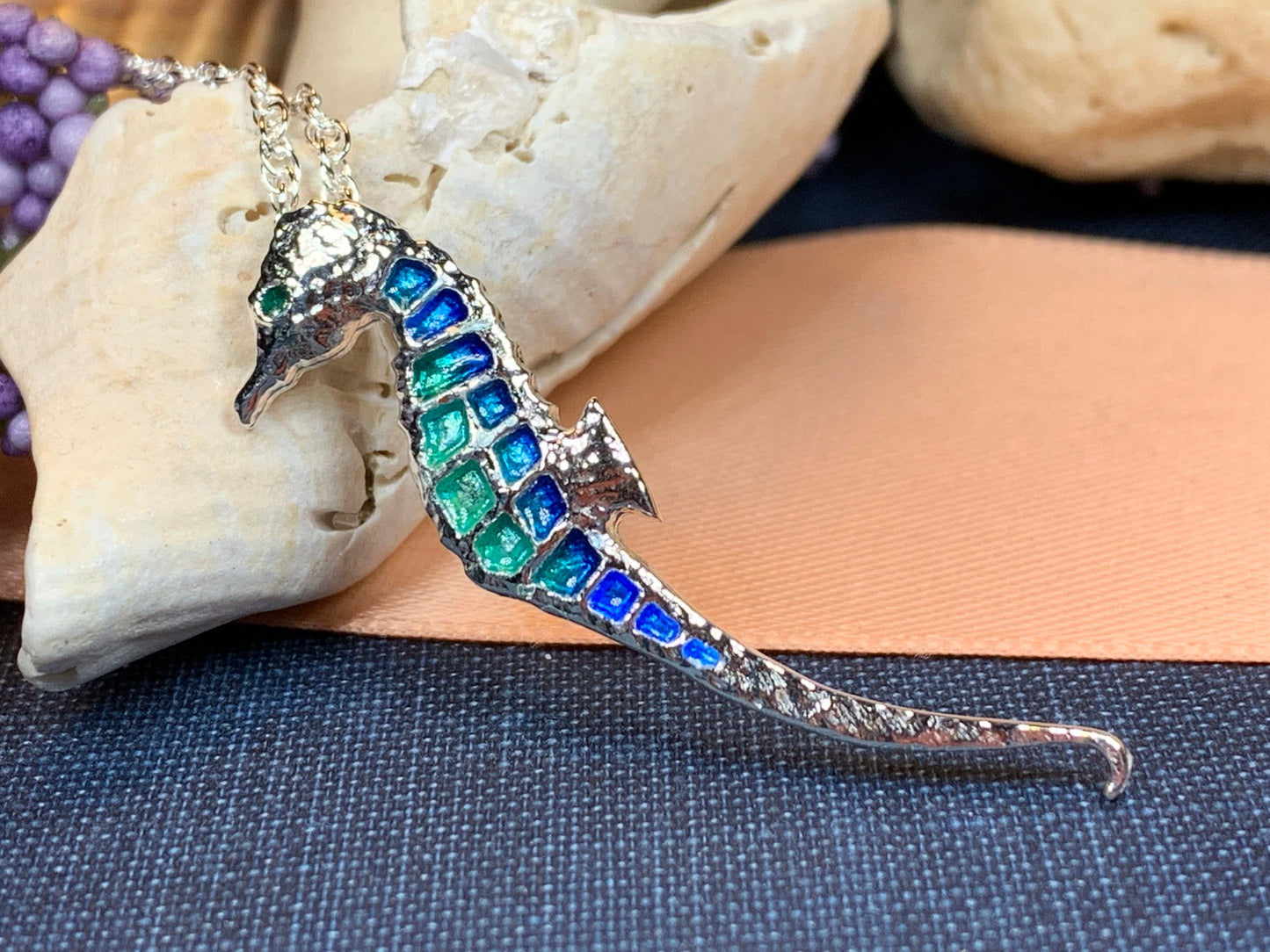 Seahorse Necklace, Beach Jewelry, Ocean Necklace, Enamel Pendant, Retirement Gift, Sea Jewelry, Nautical Jewelry, Ocean Lover Gift, Mom Gift