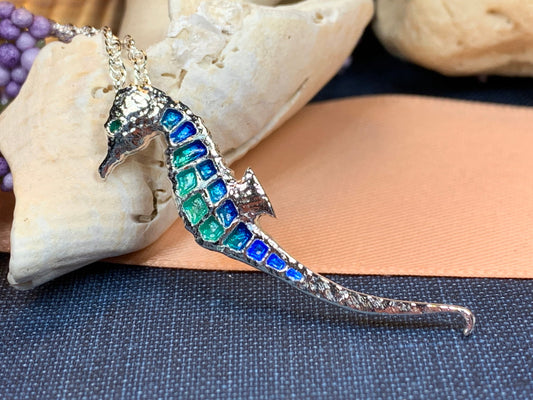 Seahorse Necklace, Beach Jewelry, Ocean Necklace, Enamel Pendant, Retirement Gift, Sea Jewelry, Nautical Jewelry, Ocean Lover Gift, Mom Gift