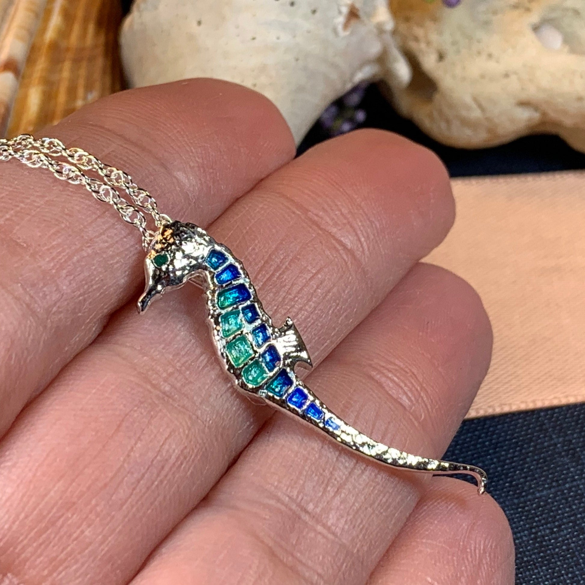 Seahorse Necklace, Beach Jewelry, Ocean Necklace, Enamel Pendant, Retirement Gift, Sea Jewelry, Nautical Jewelry, Ocean Lover Gift, Mom Gift