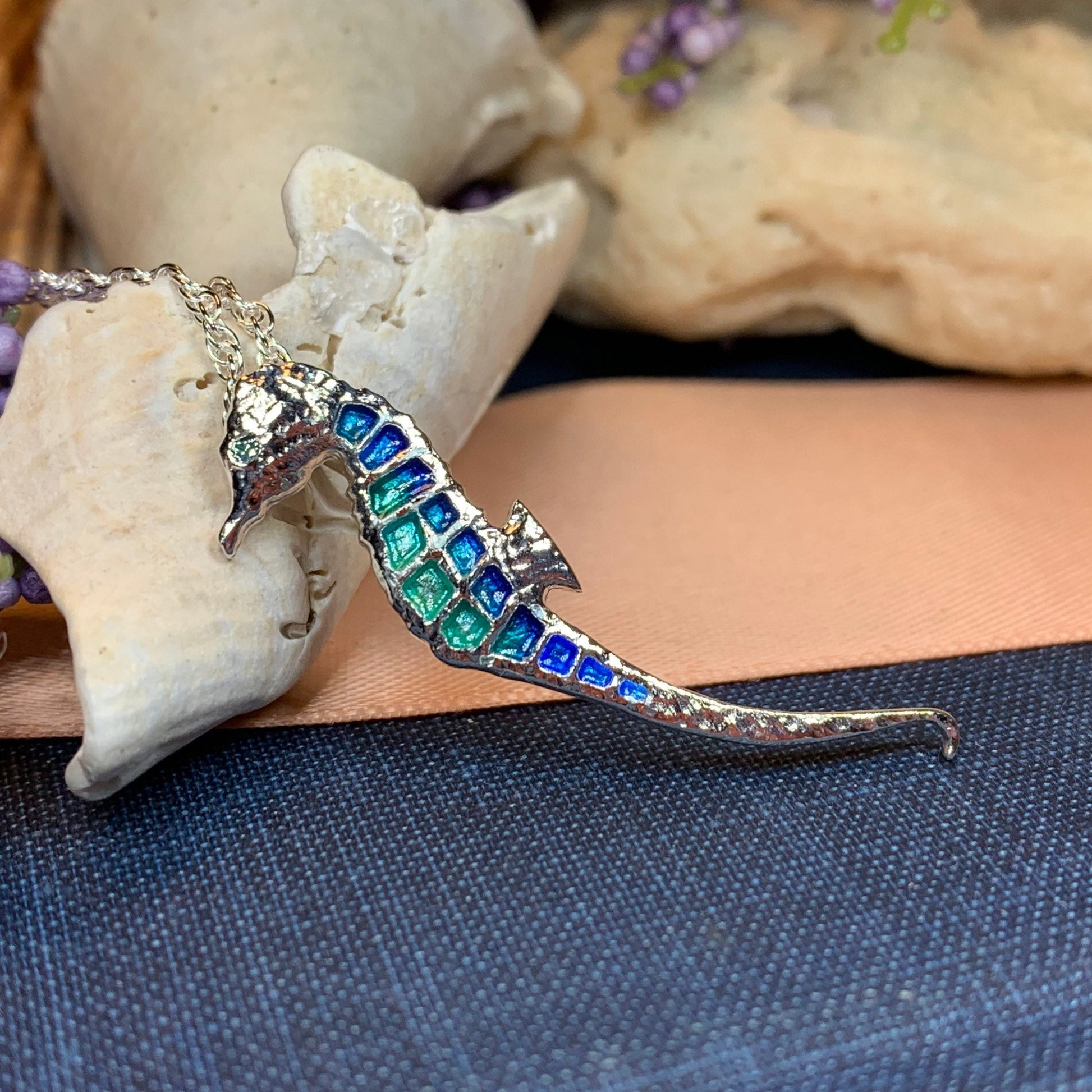 Seahorse Necklace, Beach Jewelry, Ocean Necklace, Enamel Pendant, Retirement Gift, Sea Jewelry, Nautical Jewelry, Ocean Lover Gift, Mom Gift