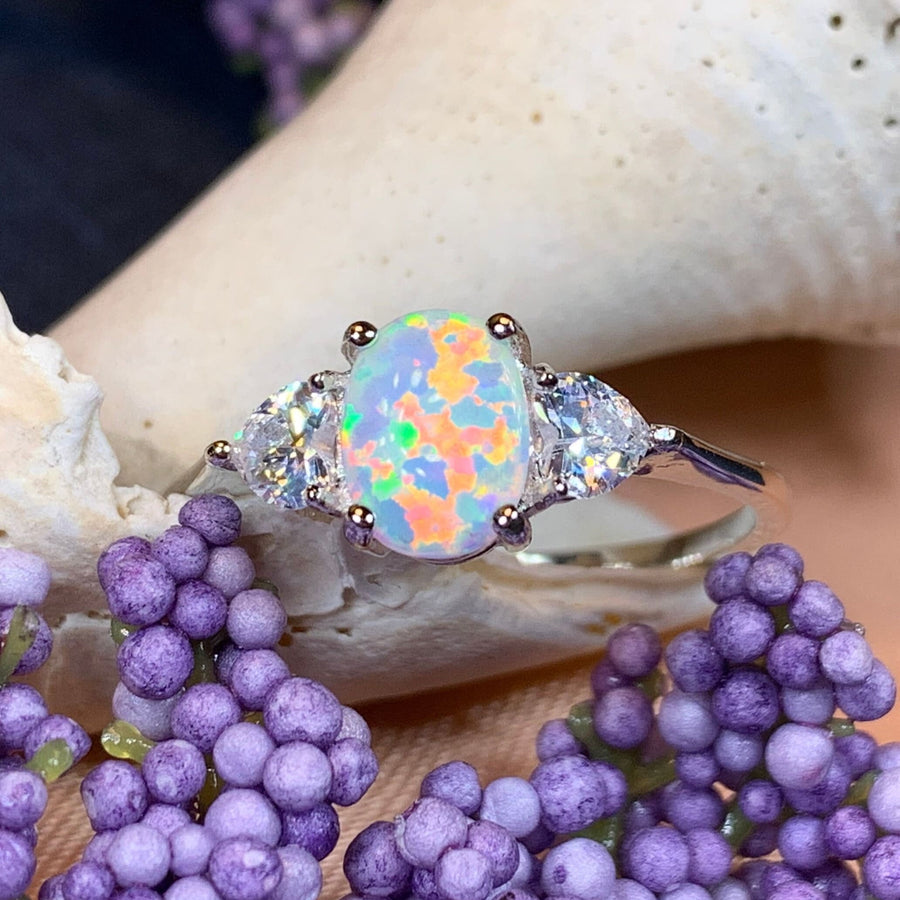 Opal Celtic Ring, Celtic Ring, Opal Engagement Ring, Diamond Promise Ring, Anniversary Gift, Cocktail Ring, Birthstone Ring, Wife Gift