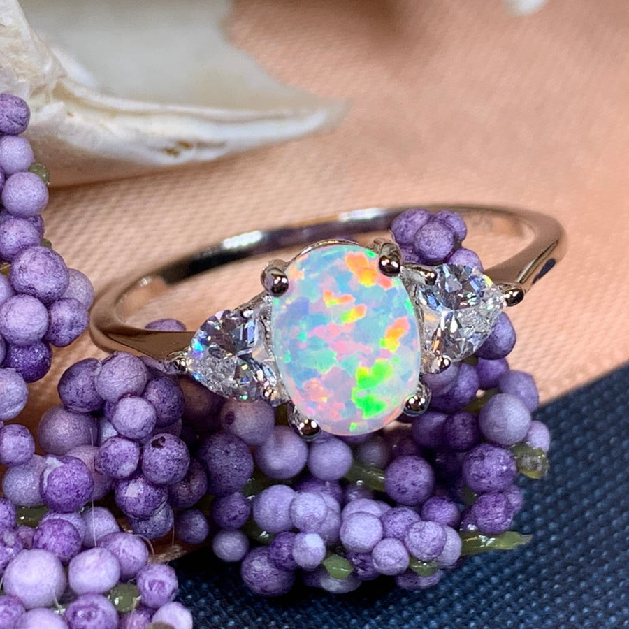 Opal Celtic Ring, Celtic Ring, Opal Engagement Ring, Diamond Promise Ring, Anniversary Gift, Cocktail Ring, Birthstone Ring, Wife Gift