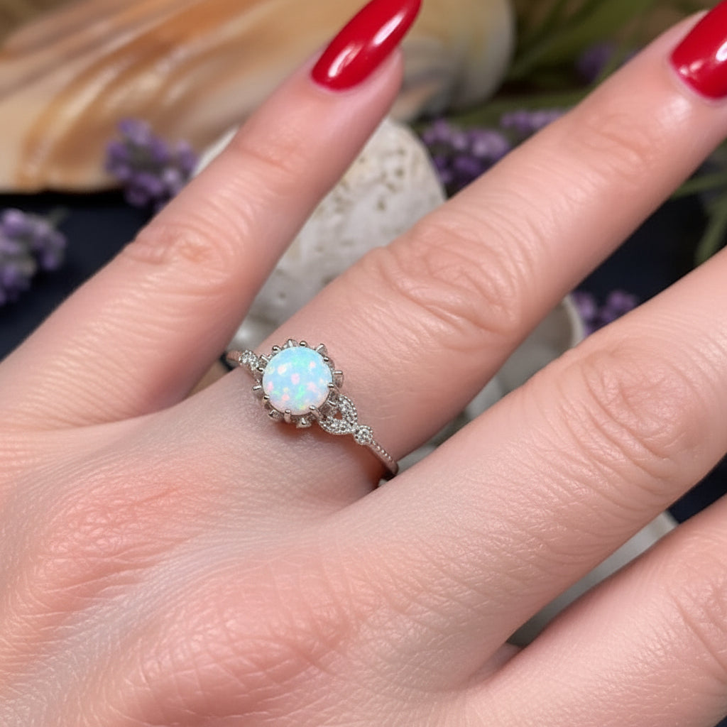 Opal Celtic Ring, Celtic Ring, Opal Engagement Ring, Diamond Promise Ring, Anniversary Gift, Cocktail Ring, Birthstone Ring, Wife Gift