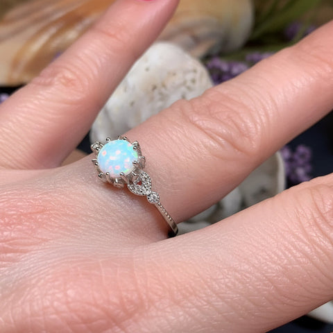 Load image into Gallery viewer, Opal Celtic Ring, Celtic Ring, Opal Engagement Ring, Diamond Promise Ring, Anniversary Gift, Cocktail Ring, Birthstone Ring, Wife Gift
