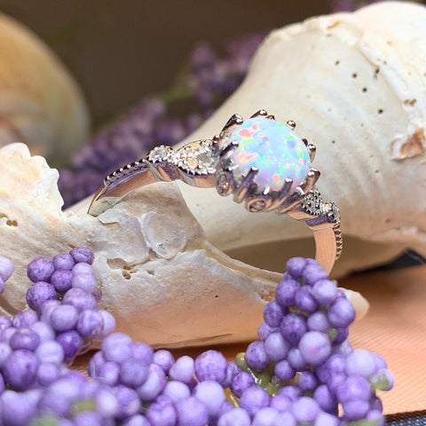 Load image into Gallery viewer, Opal Celtic Ring, Celtic Ring, Opal Engagement Ring, Diamond Promise Ring, Anniversary Gift, Cocktail Ring, Birthstone Ring, Wife Gift
