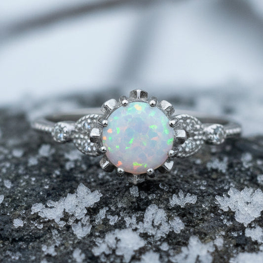 Opal Celtic Ring, Celtic Ring, Opal Engagement Ring, Diamond Promise Ring, Anniversary Gift, Cocktail Ring, Birthstone Ring, Wife Gift