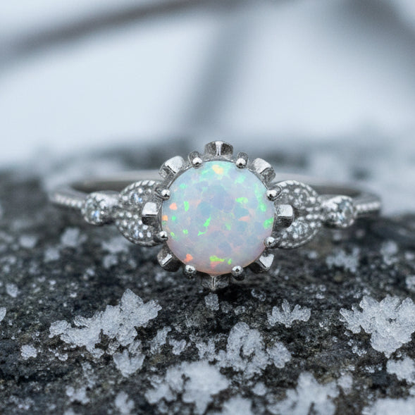 Opal Celtic Ring, Celtic Ring, Opal Engagement Ring, Diamond Promise Ring, Anniversary Gift, Cocktail Ring, Birthstone Ring, Wife Gift
