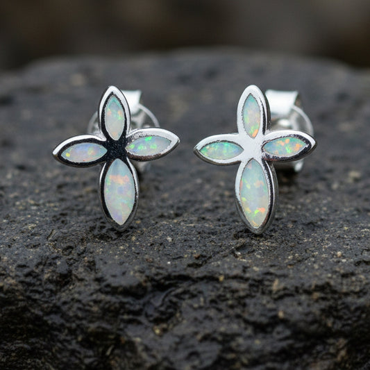 Cross Earrings, Opal Jewelry, Stud Earrings, First Communion Gift, Bridal Post Earrings, Confirmation Gift, Religious Gift, Cross Jewelry
