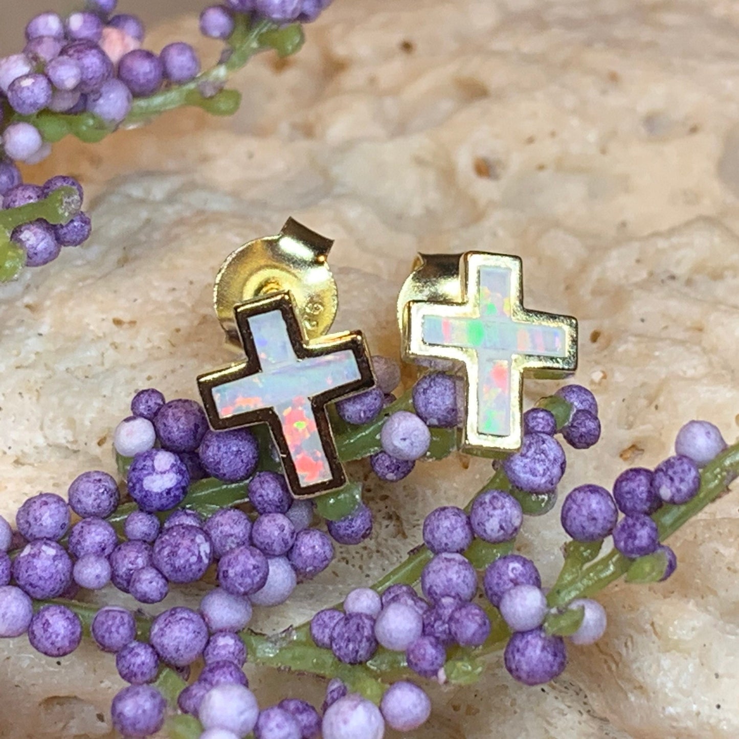 Cross Earrings, Opal Jewelry, Stud Earrings, First Communion Gift, Bridal Post Earrings, Confirmation Gift, Religious Gift, Cross Jewelry