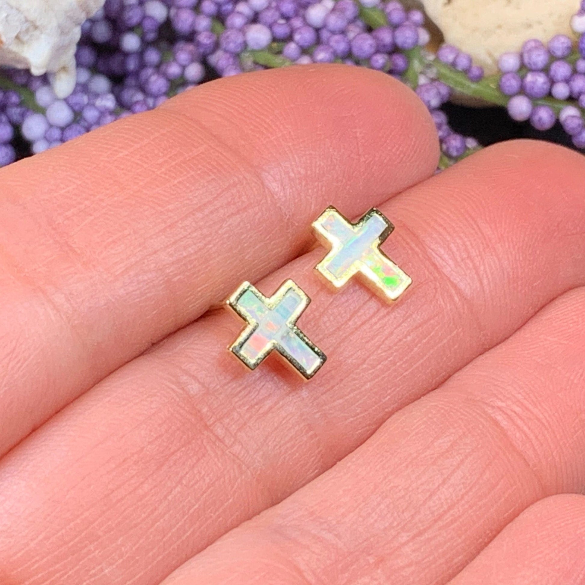 Cross Earrings, Opal Jewelry, Stud Earrings, First Communion Gift, Bridal Post Earrings, Confirmation Gift, Religious Gift, Cross Jewelry