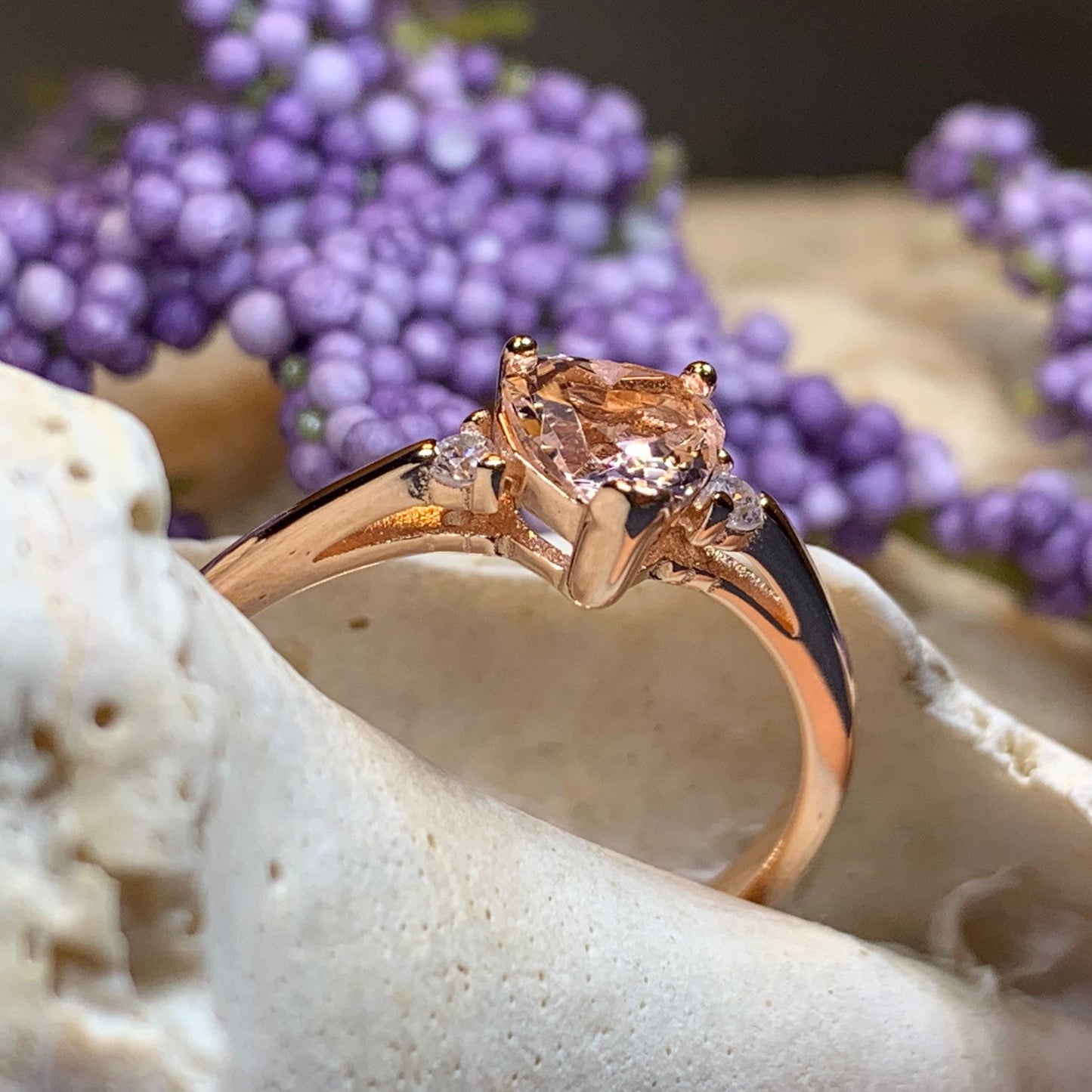 Pink Topaz Heart Ring, Promise Ring, Engagement Ring, Heart Jewelry, Rose Gold Jewelry, Anniversary Gift, Bridal Jewelry, Wife Gift