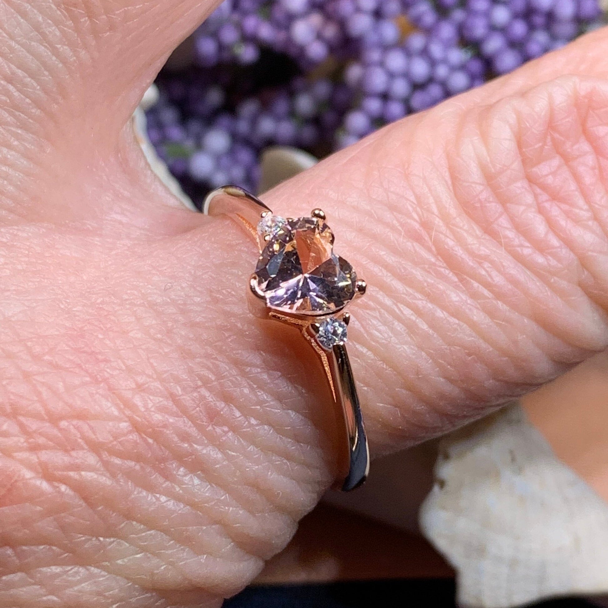 Pink Topaz Heart Ring, Promise Ring, Engagement Ring, Heart Jewelry, Rose Gold Jewelry, Anniversary Gift, Bridal Jewelry, Wife Gift