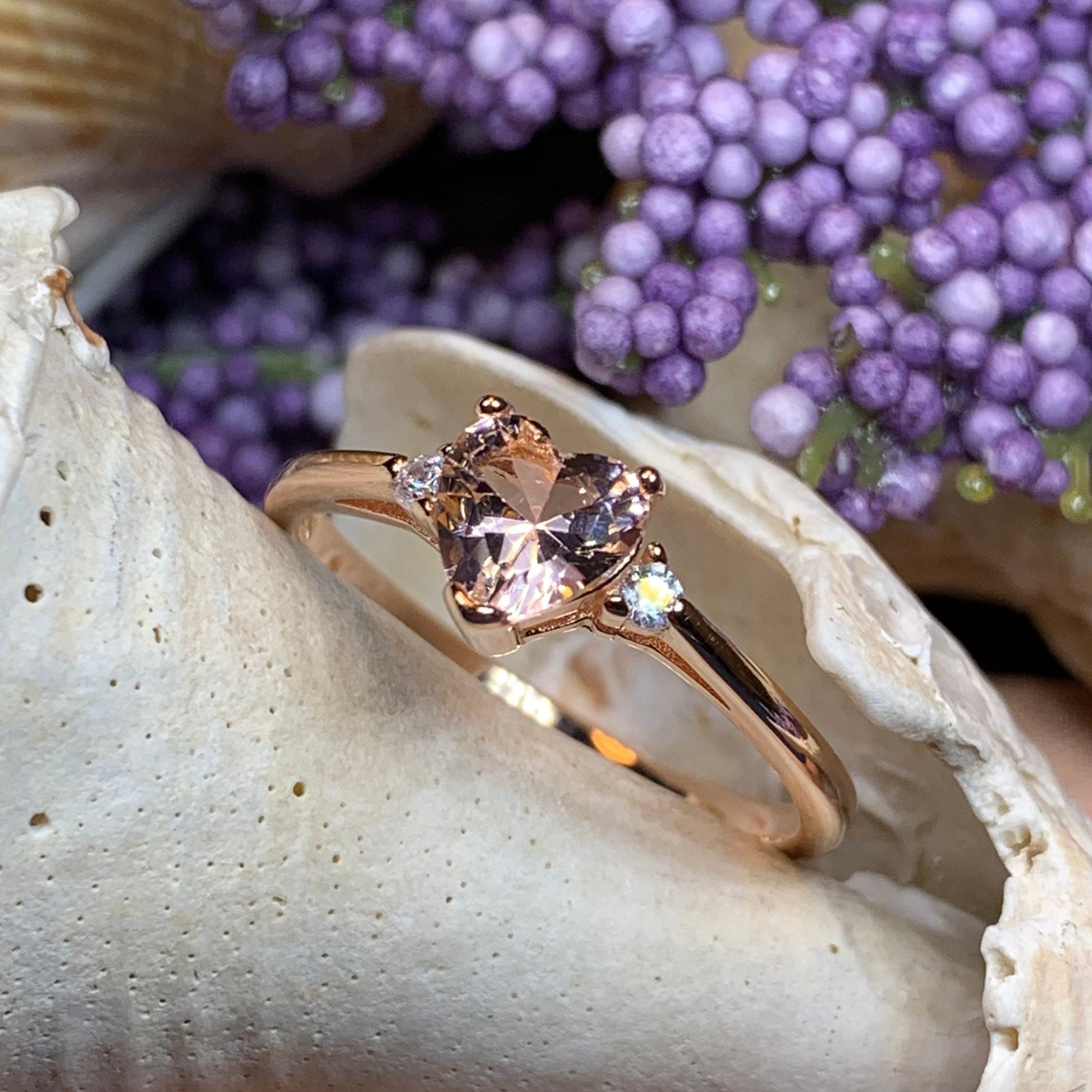 Pink Topaz Heart Ring, Promise Ring, Engagement Ring, Heart Jewelry, Rose Gold Jewelry, Anniversary Gift, Bridal Jewelry, Wife Gift